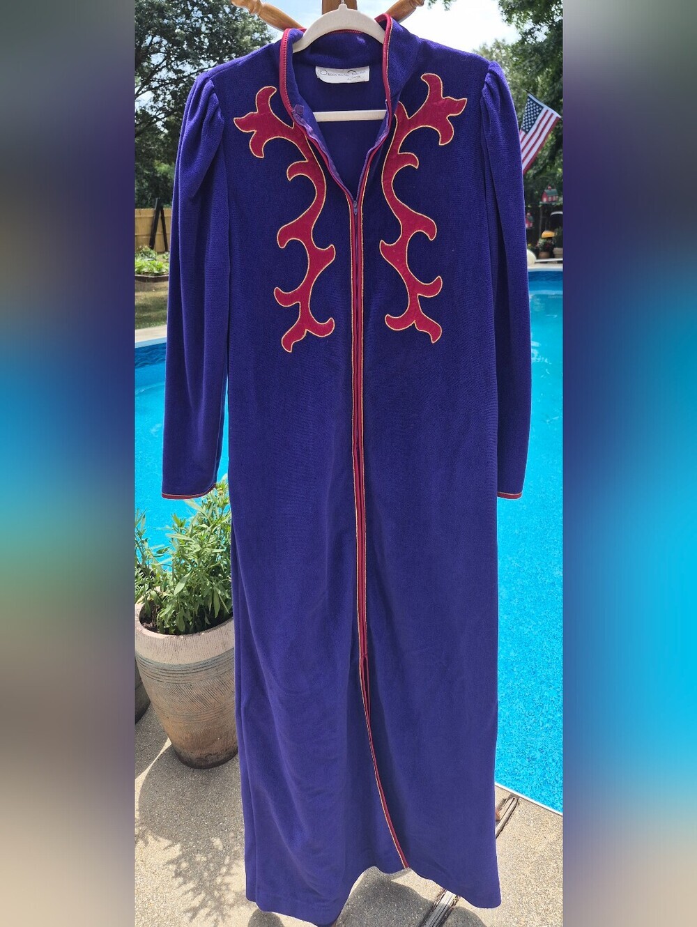 Oscar De La Renta  Vintage Purple Velvet House Coat Lounging Robe Sz Medium USA